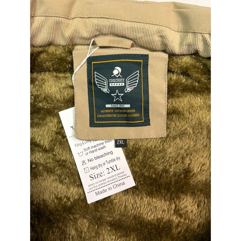 Cool‎ Choice Mens Quilted Puffer Vest Khaki Tan Faux Fur Fleece Lined Size 2XL - Picture 3 of 7